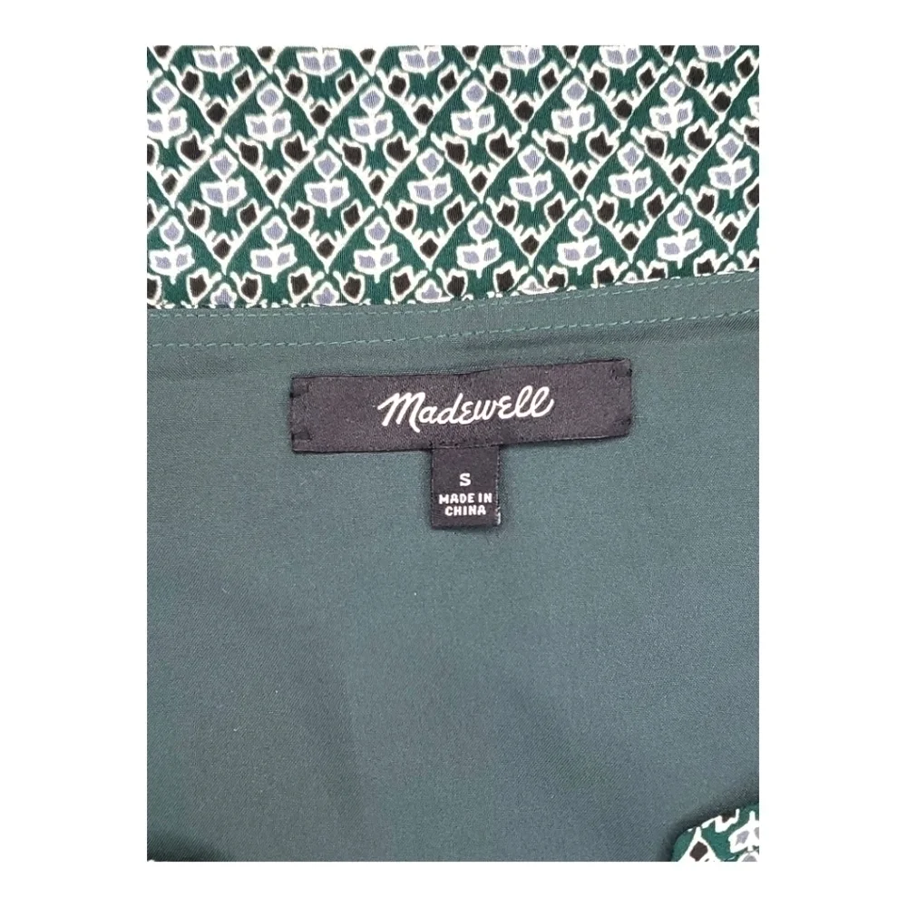 MADEWELL Starland Cobalt Green 100% Silk Bell-Sleeve Dress Size S - Picture 12 of 13